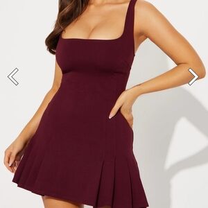 Burgendy pleated mini dress